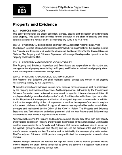 Policy For Property & Evidence